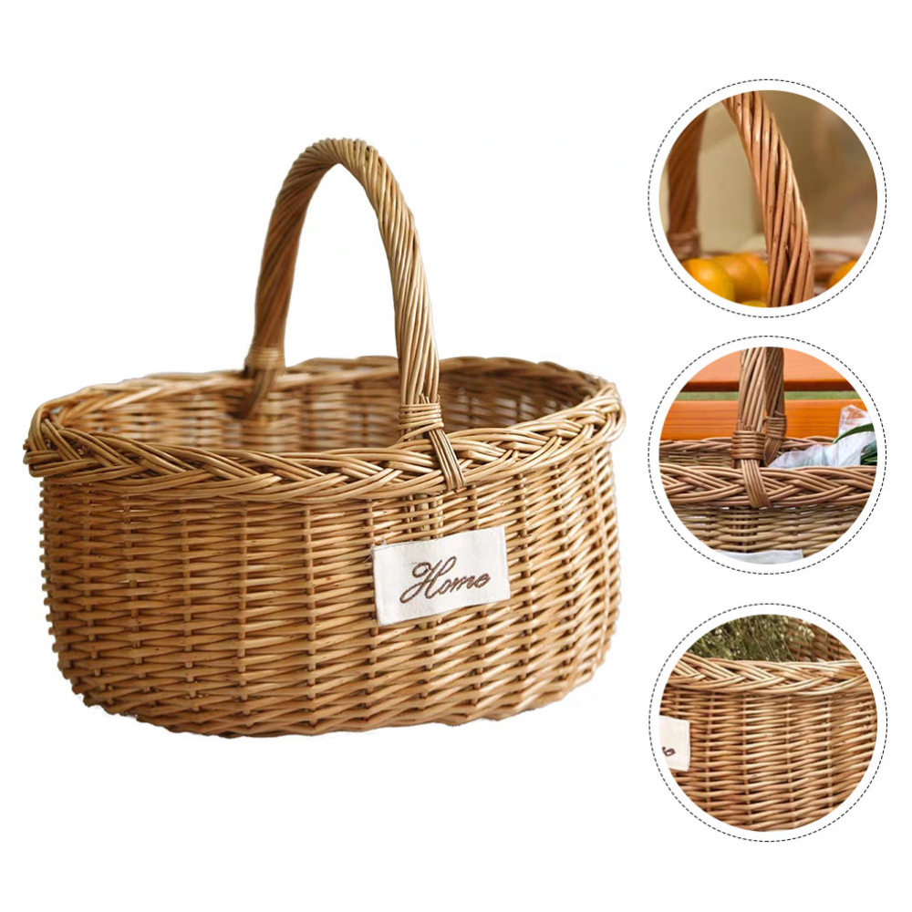 

1Pc Picnic Basket Creative Tote Basket Fower Container Wiow Weaving Picnic Basket Portabe Outdoor Fruit Storage Hoder