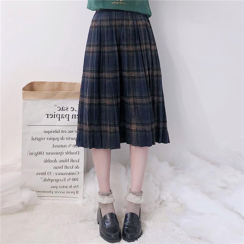 

Skirts Japanese Kawaii Vintage Skirt 2021 Spring Autumn Women High Waist Plaid Pleated, Gray