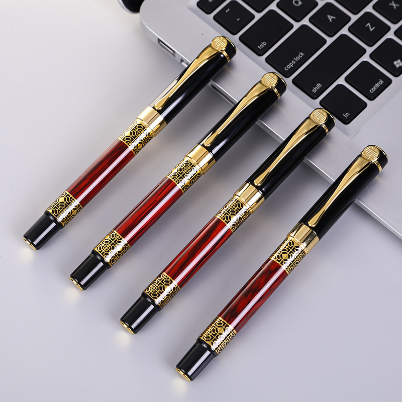 

Chinese Style Red Wood Grain Penholder Business Gift Advertisement Office Calligraphy Iridium Pen Set