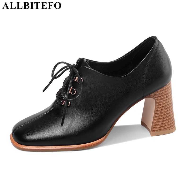 

ALLBITEFO thick heels genuine leather square toe office ladies shoes women high heel shoes brand high heels autumn women heels 210611, As picture