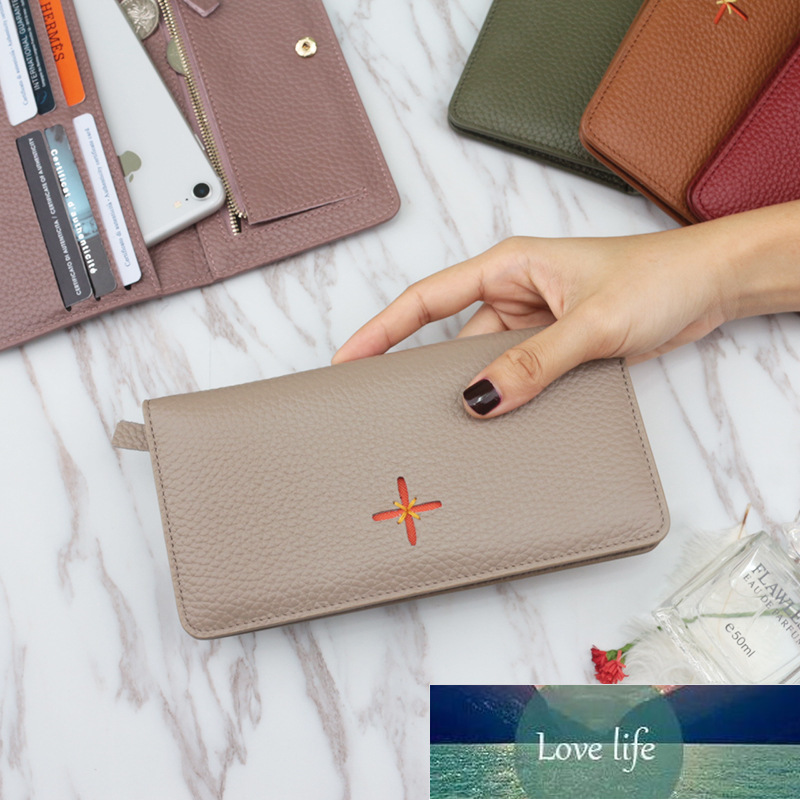 

Cross Pattern Women's Wallet Leather Phone Bag Korean Simple Long Clutch First Layer Cowhide Long Purse, As pic