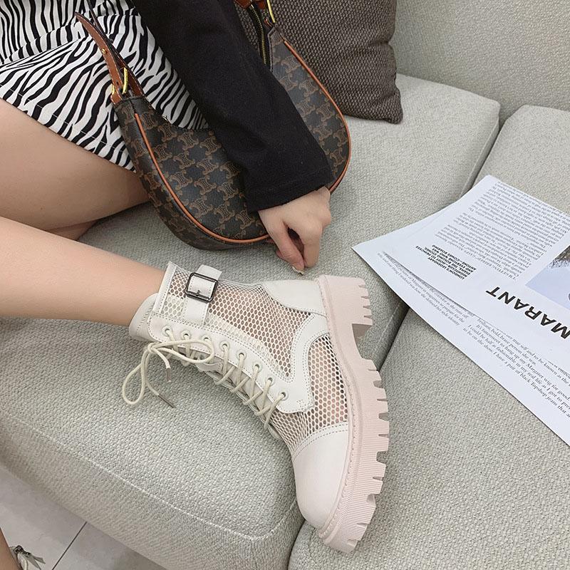 

Martin Boots Street Fashion 2021 Summer New Mesh Breathable All-Match Women Shoes Sandals Round Head High Gang Solid Color, White 1