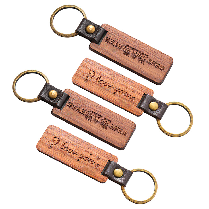 

Leather Keychain Pendant Beech Wood Carving Keychains Luggage Decoration Key Ring Thanksgiving Holiday Gift