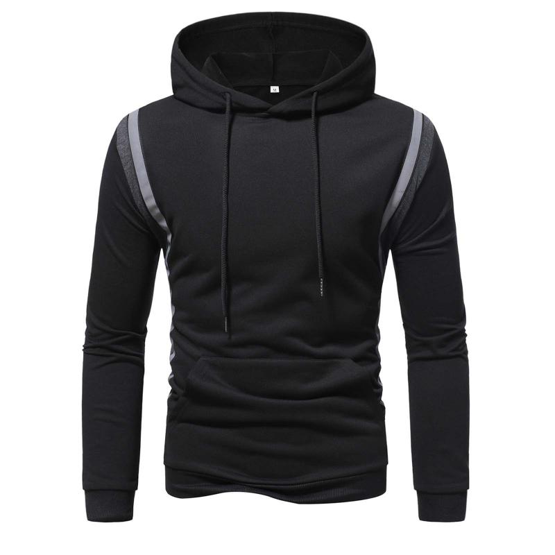 

Men's Hoodies & Sweatshirts Autumn&Winter Sweater Fashion Hooded Color Stitching Sleeve Casual Long Pullover Men, Black