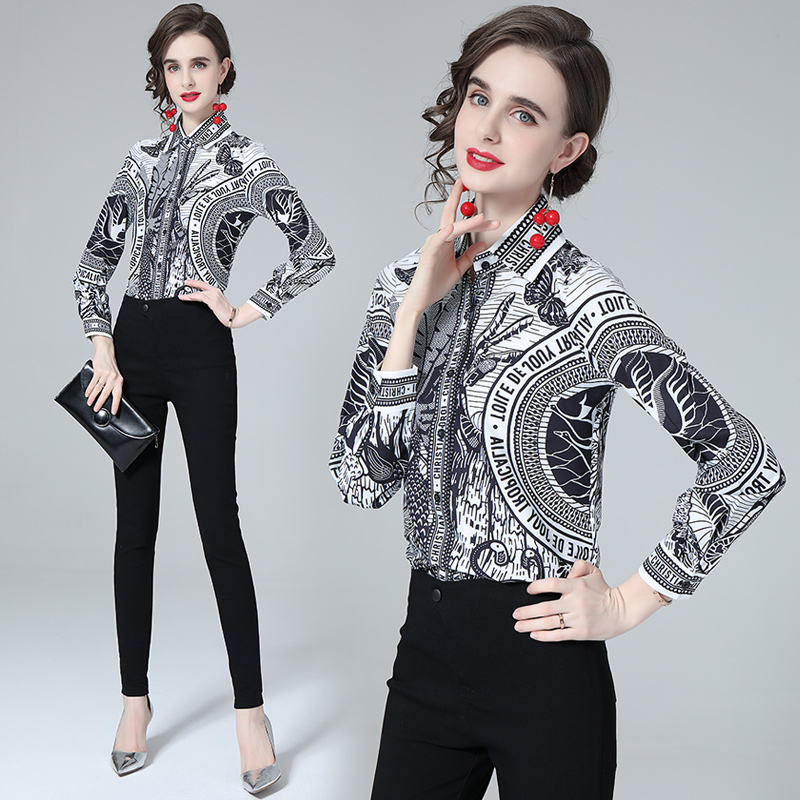 

Beautiful Printed Casual Blouses Button Long Sleeve 2022 Luxury Designer Runway Women Ladies Business Office Shirts Elegant Slim Female Cocktail Tops Patterns