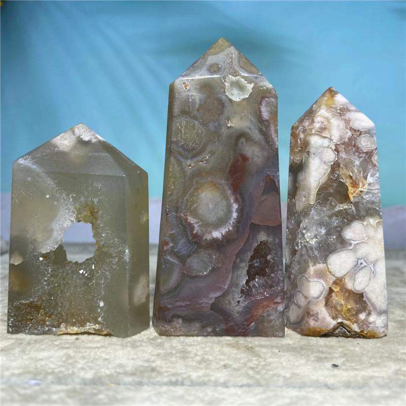 

Decorative Objects & Figurines Flower Agate Tower Natural Stone Crystal Wand Point Healing Geode Minerals Druzy Reiki Chakra Living Home Dec