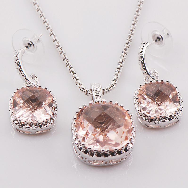

Morganite Woman 925 Sterling Silver Crystal Pendant Earrings TT440, Mixed colors