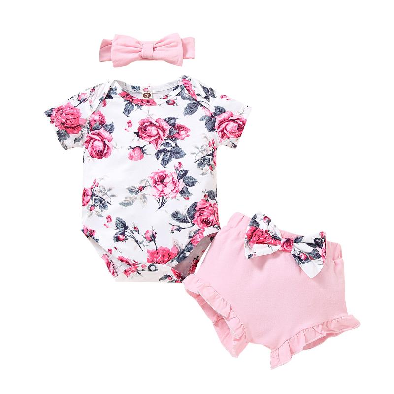 

Clothing Sets Baby Girl Clothes Outfits CottonSolid Color RomperCasual3PCS Set, White