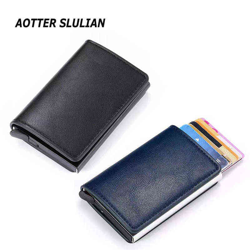 

Wallets Men Smart Wallet Rfid Safe Anti-theft Holder Women Small Purse Bank Id Cardholder Metal Thin Case Black Pu Leather Card Clip Bag 1122, Red;black