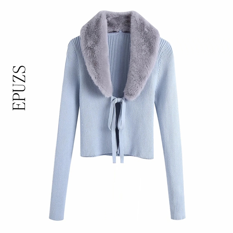 

ZA women knitted cardigan sweater long sleeve Sexy V Neck korean lady winter tops 210521, Blue