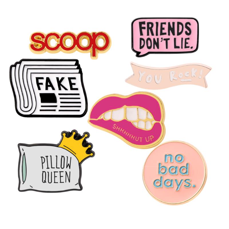 

Pins Brooches Funny Letters Inspiration No Bad Days YOU ROCK Enamel Pins Red Lips Mouth SHUT UP Badge Christmas Gifts For Men Women