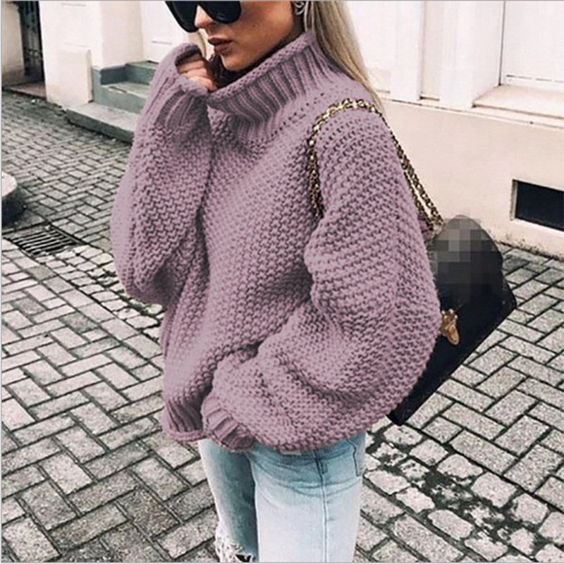 

Women' Turtleneck Batwing Sleeve Loose Oversized Chunky Knitted Pullover Sweater Jumper Tops, Purple