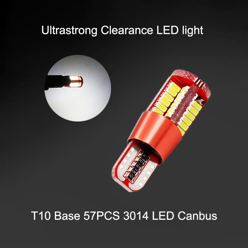 

50Pcs White T10 12V W5W 3014 57SMD LED Canbus Error Free Car Bulbs For 192 168 194 2825 Side Marker Lights Interior Lamps
