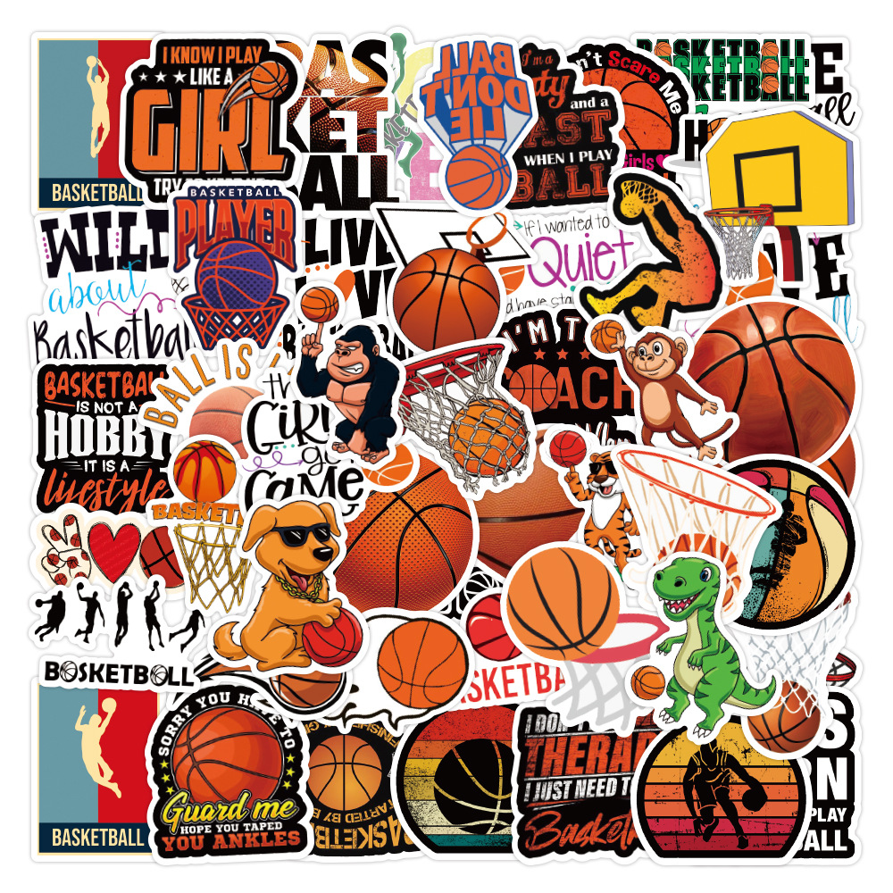 

50PCS cartoon basketball Stickers For Laptop Skateboard Luggage Refrigerator Notebook Helmet wall sticker