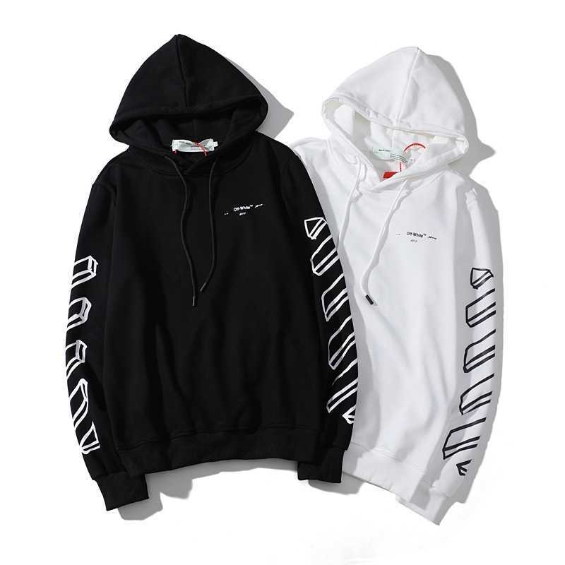 

Trendy white black geometric plain line off sweater casual Hoodie LONG SLEEVE WINTER men's and women's