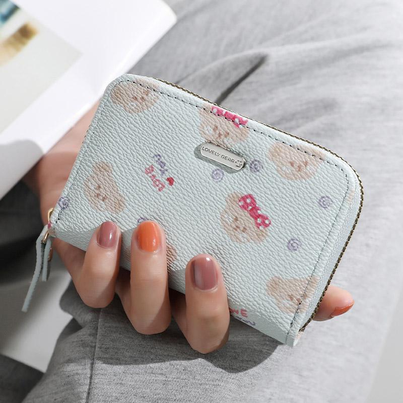 

Card Holders Cute Bear Organ Style Zipper Small Case PU Leather ID Cardcase Mini Wallet Purses Bag, Black