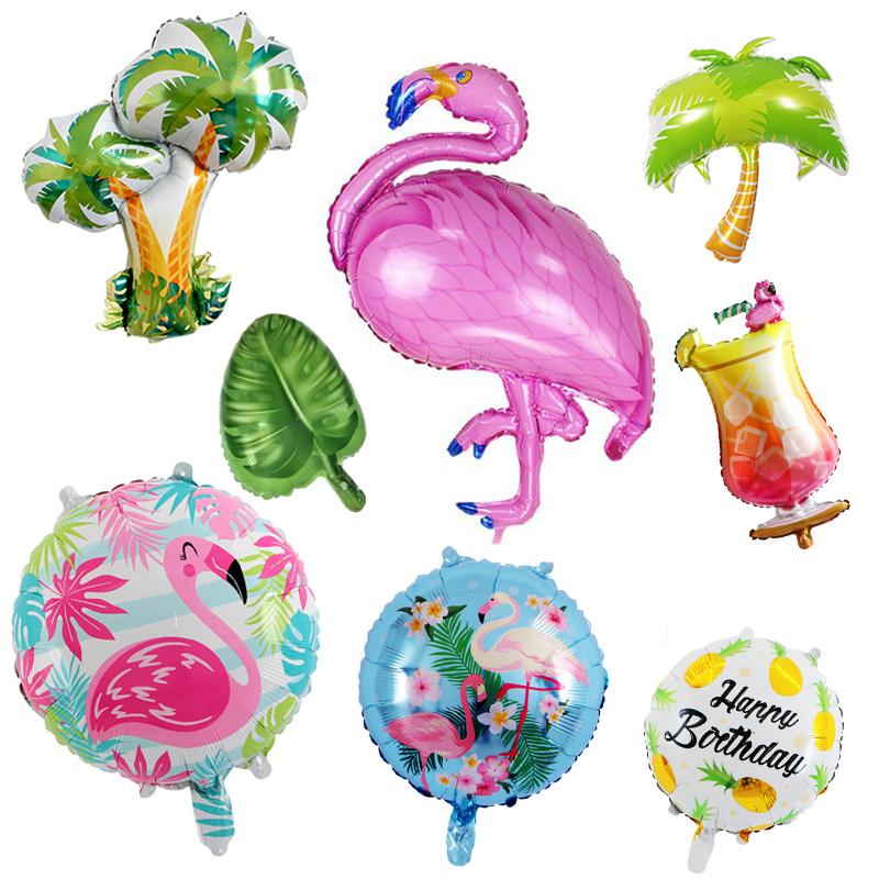 Décoration de fête 18inch Thème d'été Hawaiian Flamingo Flamingo Aluminium Ballon Vin Verre Verre Anniversaire Fournitures d'anniversaire
