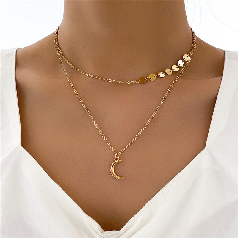 

Pendant Necklaces HI MAN Bohemian Small Round Piece Moon Double Layer Necklace Women Fashion Temperament Anniversary Party Jewelry
