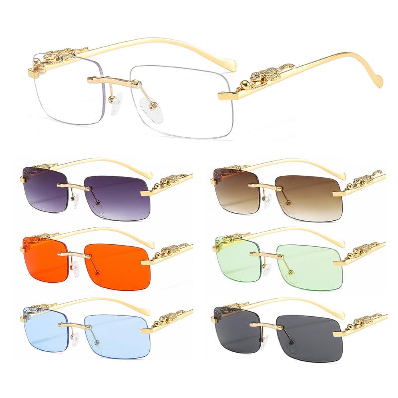 

Sunglasses Luxury Designer Women Men Clear Ocean Lens Aesthetic Eyewear Vintage Rimless Square Sun Glasses UV400 2022 Trend