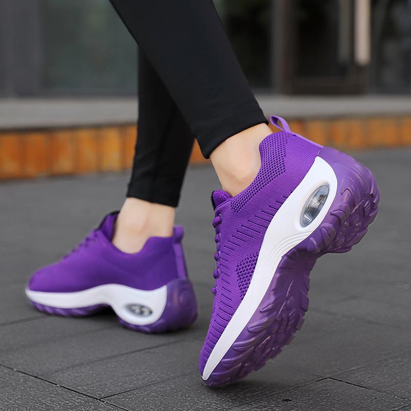 

Authentic Women's fashion running shoes cushion sneakers red purple black spring cross-border fly weaving breathable trendy net rocking casual, A2