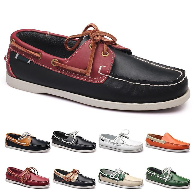 

2021 Mens running shoes leather British style49 black white brown green yellow red fashion outdoor comfortable breathable, Color#14