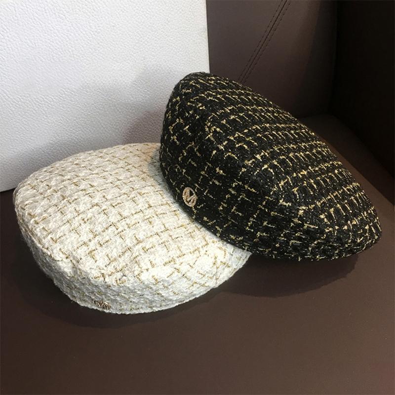 

Beanies Women's Hat Beret Ins Tide Retro Woven Octagonal Spring And Autumn Korean Version Of The Wild Painter Lattice