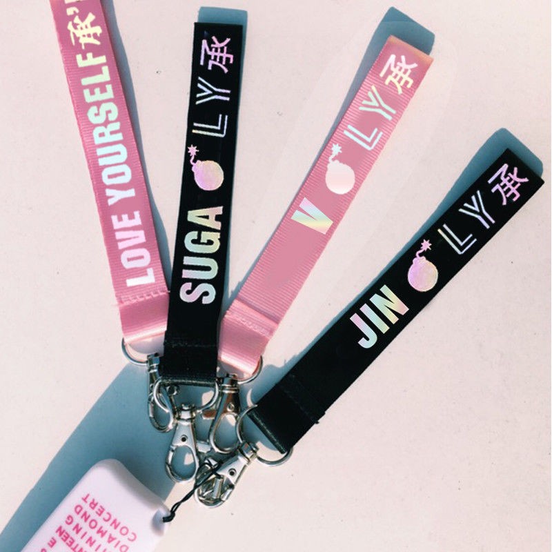 

Keychain Laser Bangtan Boys Lanyard Love Yourself Key Chains Jung Kook V SUGA JIMIN JHOPE RM Keyring Bts Accessories