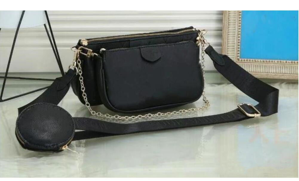 

Fashion able women's three-piece designer bags printed flowers 3 in 1 chain bag leather wallet cross-body one-shoulder cross body purse black, Embossed black