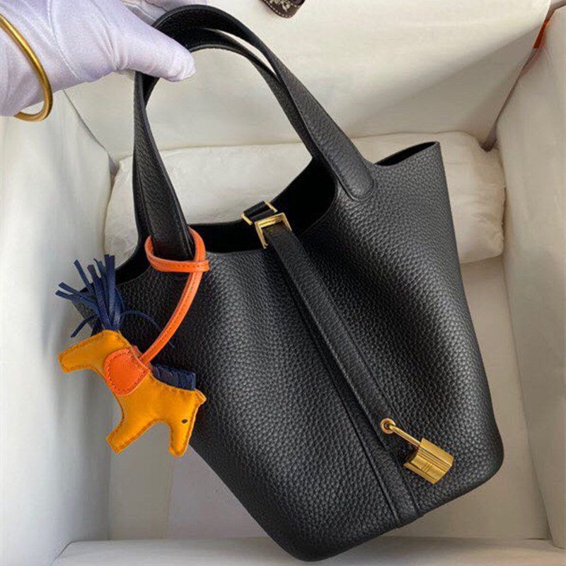

Leather fashion bucket bag with large capacity portable vegetable basket