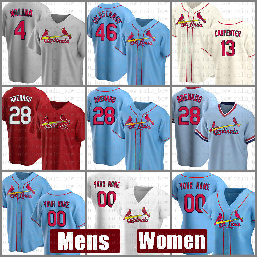 

Mens St. Baseball Jersey Loui Women Cardinal 28 Nolan Arenado Custom 46 Paul Goldschmidt 4 Yadier Molina 13 Matt Carpenter 48 Harrison Bader, Blue;black