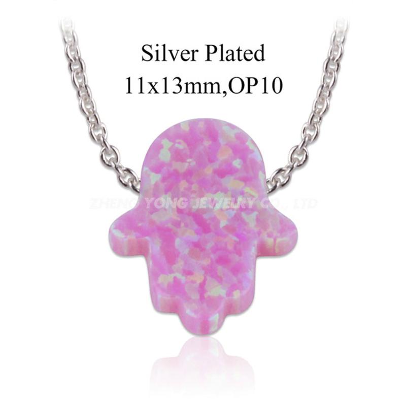 

Pendant Necklaces 11*13mm Opal Hamsa Necklace, 925 Sterling Silver Choker OP10 Pink Necklace Jewelry