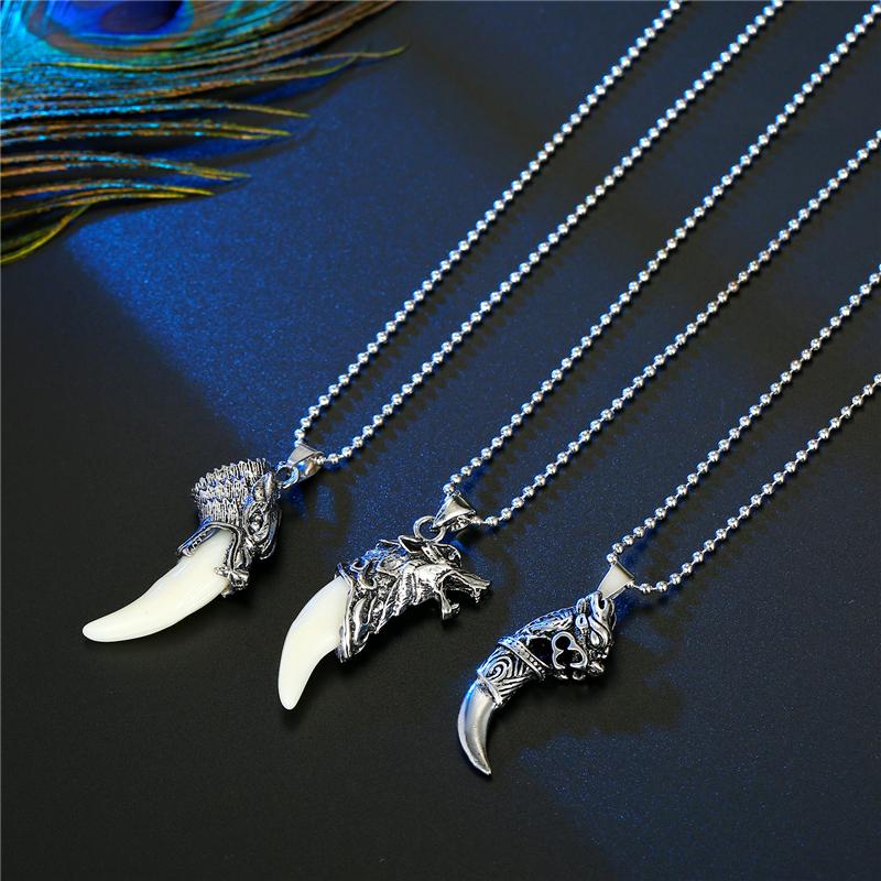 Pendant Necklaces 1Pc European Ethinic Wolf Teeth For Men Women Personality Vintage Beads Sweater Chains Mens Jewelry N100-image-709027225