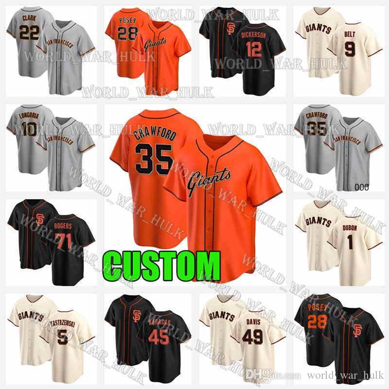 

35 Brandon Crawford Jersey 22 Will Clark 28 Buster Posey Giants 1 Mauricio Dubon 71 Tyler Rogers 40 Madison Bumgarner Baseball Jerseys Men, Blue;black