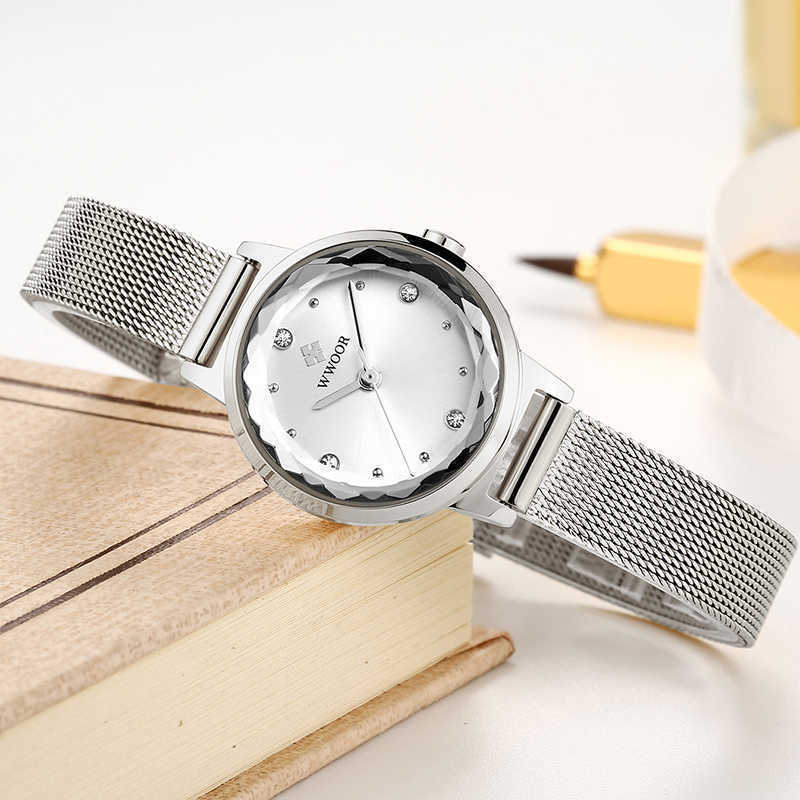 

WWOOR Silver Watch Women Watches Ladies Creative Steel Women Bracelet Watches Female Waterproof Clock Relogio Feminino 210603, Rose brown