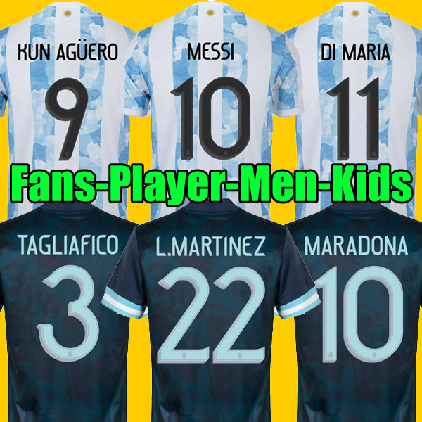 

Argentina soccer Jersey Fans and player version 2021 Copa america DYBALA AGUERO Maradona football shirt 20 21 Men Kids sets uniform with socks di maria, Home player