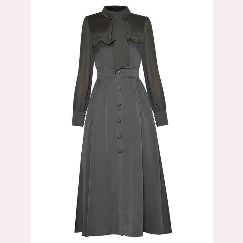 

HIGH QUALITY est Fashion S/S Bow Collar Perspective Lantern Long Sleeve Shirt Dress 210526, Blue
