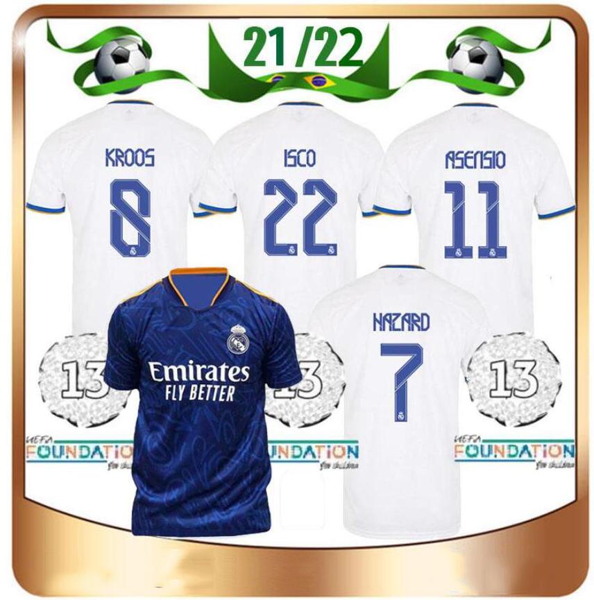 

21/22 Player Version Real Madrid Soccer Jersey 2021 Home HAZARD KROOS MODRIC SERGIO RAMOS Maillots de football Shirt BENZEMA MARCELO ASENSIO ISCO uniform, Home player version league