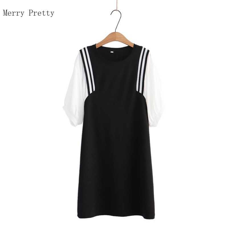 

Striped Patchwork Casual Straight Dresses Women Summer Vintage Batwing Sleeve O-neck Korean Fashion Ladies Cotton Dress 210526, Navy blue