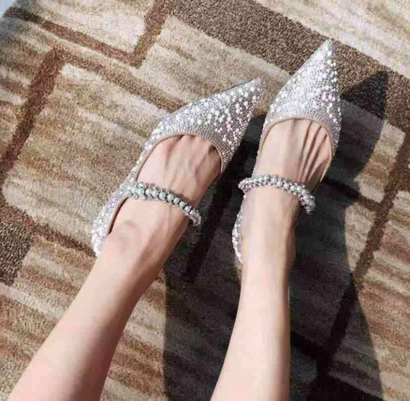 

Sandals Women's summer slippers crystal rhinestones pointed broca de, women's luxury shoes half-dragging flat out without heels. MPWI, 1# shoe box