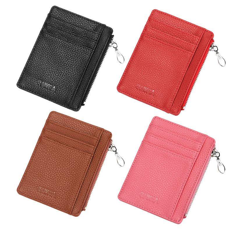 

Wallets PU Leather Mini Small Zipper Coin Purse Pouch Credit Bank Card Case Holder Slim Extra Thin Pocket Holders, Red;black