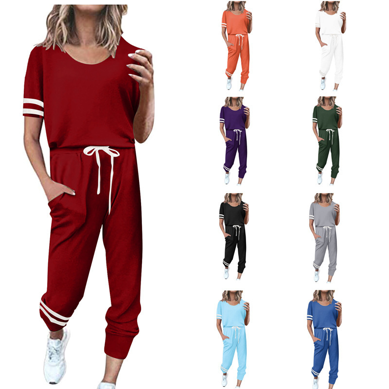 

Women's Tracksuits Tracksuit Women Two Piece Set Summer Clothes Short Sleeve O-neck Top + Pants Sweat Suits Female Casual Loose Ou, Only as picture show