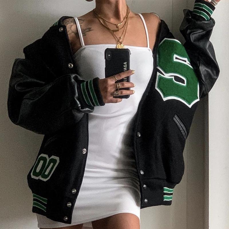 

Women's Jackets 2021 Autumn Vibe Style Baseball Uniform Embroidery Bomber Jacket For Women Fashion Retro Clothes Streetwear Oversized Coat, Black;brown