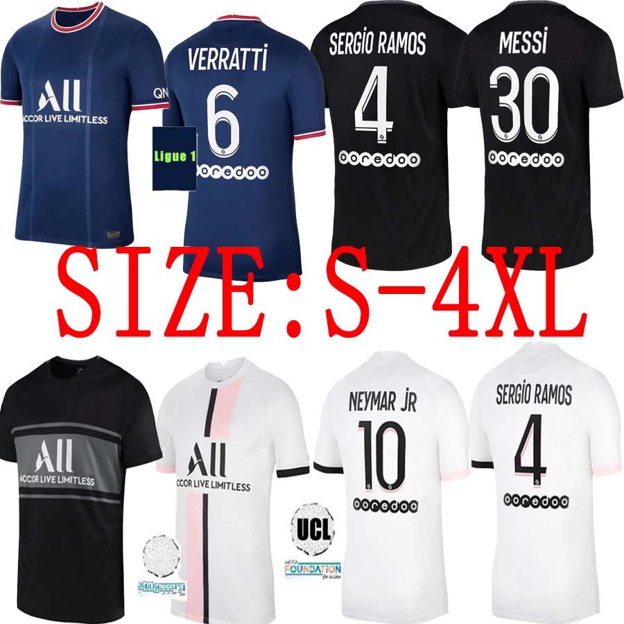 

Size S-4XL 21 22 MESSI MBAPPE soccer jerseys 2021 2022 DI MARIA WIJNALDUM SERGIO RAMOS HAKIMI Away Maillots de football kit ICARDI VERRATTI Fourth shirt Men, Blue