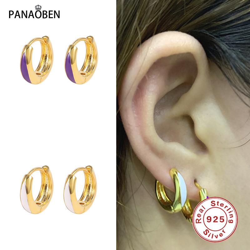 

Hoop & Huggie PANAOBEN 925 Sterling Silver European And American Vintage Earrings For Women Colorful Enamel Earring Pendientes Plata