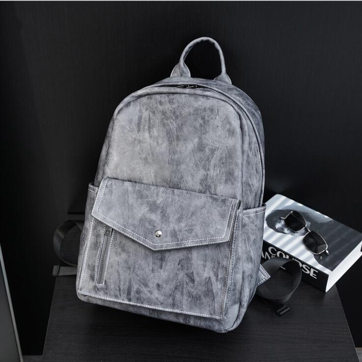 

Factory wholesale men brand shoulder bag retro leather large backpack street trend solid color student backpacks outdoor pocket leisure computer bags, Yellow