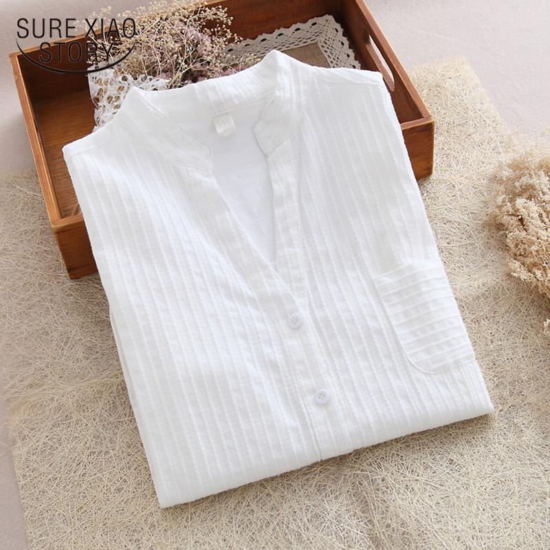 

Women's Blouses & Shirts White 100% Cotton High Quality Women Blouse Autumn Long Sleeve Solid Slim Female Casual Ladies Tops 1715 50