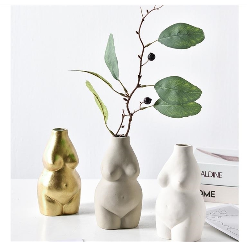 

New Female Body Art Vase Ceramic Ornaments Modern Minimalist Creative Decoration Utensils Flower Arrangement 210409