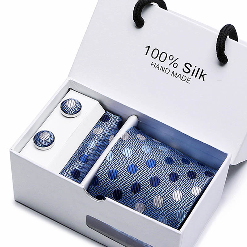

Joy alice New Mens Tie Hanky Cufflinks Set With Gift Box Red polka dot Fashion Ties For Men Wedding Business Party Groom SB43