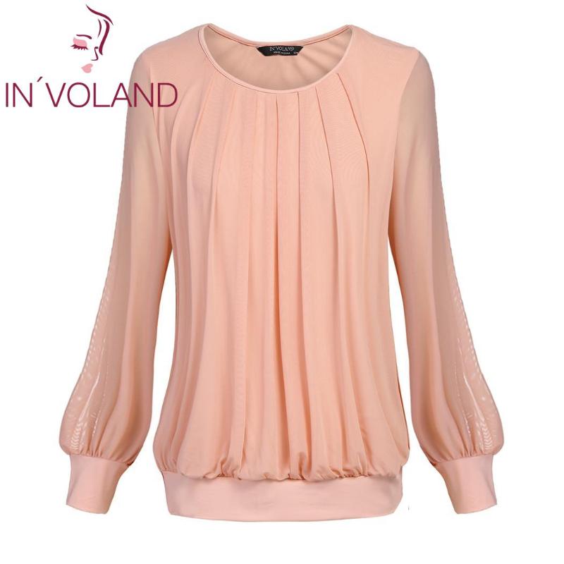 

Women's Blouses & Shirts IN'VOLAND Large Size Women Round Neck Long Sleeve Pleated Tops Front Solid Autumn Blouse Plus, Black