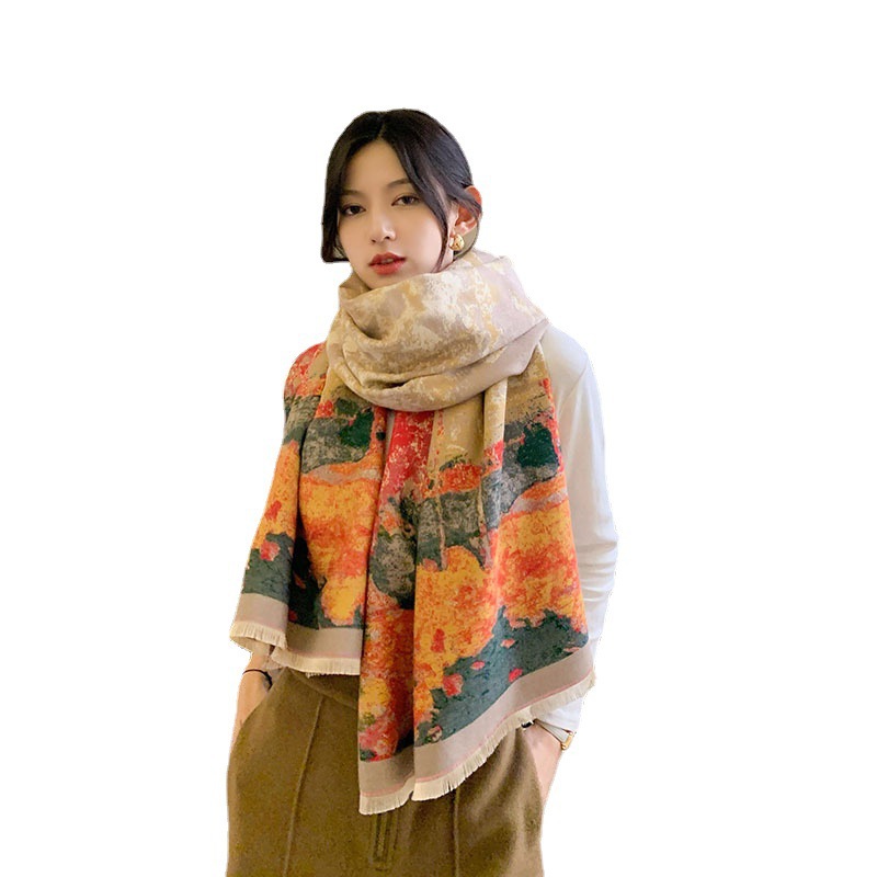 

Fashion Brand Scarf Autumn and Winter Thick Scarf Versatile Shawl Cape Double-Sided Cashmere-like Brushed European and American Fashion Wome